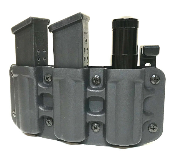 Duty and Range Magazine Carrier Double Stack 9mm /.40 or 1" Flashlight, Spray or Baton